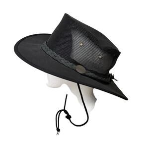 Barmah 1057 Canvas Drover Hat Packable Canvas Water Repellent  Black Size Large